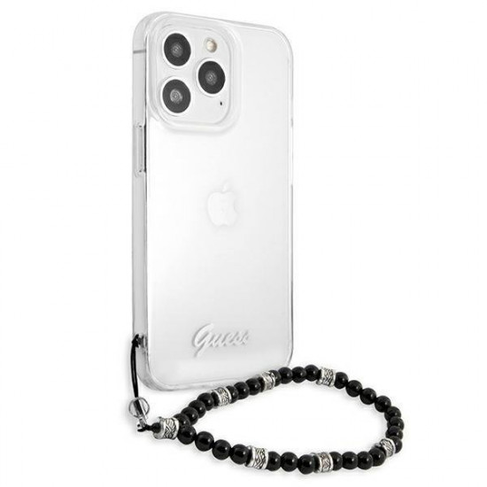 Guess iPhone 13 Pro Max Σκληρή Θήκη με Λουράκι - Black / Pearl / Διάφανη - GUHCP13XKPSBK