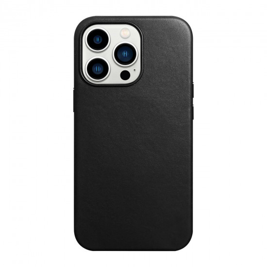 iCarer iPhone 13 Pro Max CH Leather Θήκη από Γνήσιο Δέρμα με MagSafe - Black