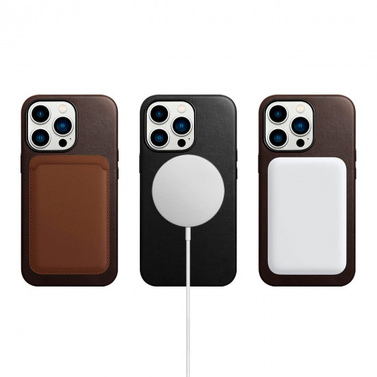 iCarer iPhone 13 Pro Max CH Leather Θήκη από Γνήσιο Δέρμα με MagSafe - Black