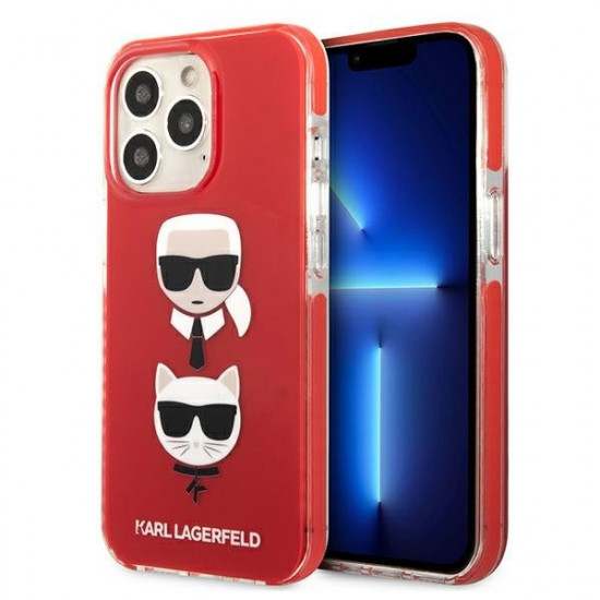 Karl Lagerfeld iPhone 13 Pro Silicone Karl and Choupette Head Θήκη Σιλικόνης - Black / White / Red - KLHCP13LTPE2TR