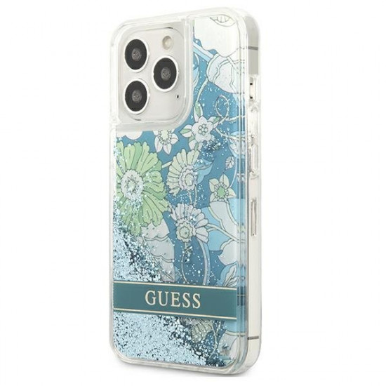 Guess iPhone 13 Pro Max Flower Liquid Glitter Σκληρή Θήκη - Green - GUHCP13XLFLSN