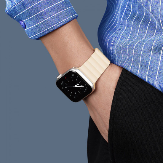 Dux Ducis Λουράκι Apple Watch 2 / 3 / 4 / 5 / 6 / 7 / 8 / 9 / SE - 38 / 40 / 41 mm Magnetic Strap Chain Version Μαγνητικό Σιλικόνης - Beige