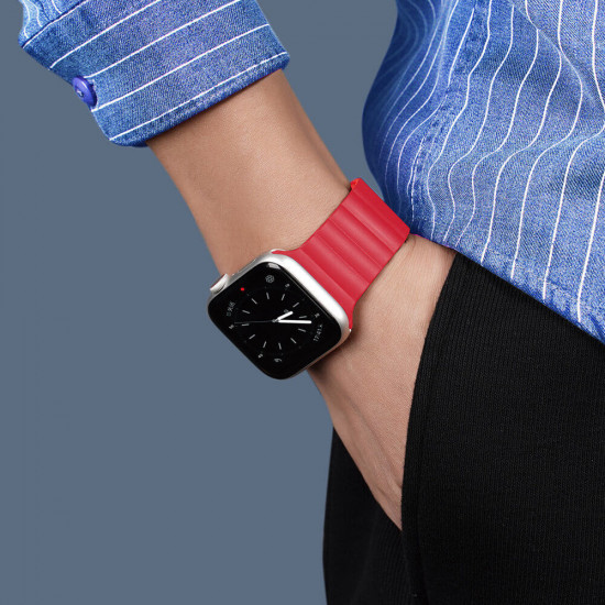 Dux Ducis Λουράκι Apple Watch 2 / 3 / 4 / 5 / 6 / 7 / 8 / 9 / SE / ULTRA / ULTRA 2 - 42 / 44 / 45 / 49 mm Magnetic Strap Chain Version Μαγνητικό Σιλικόνης - Red