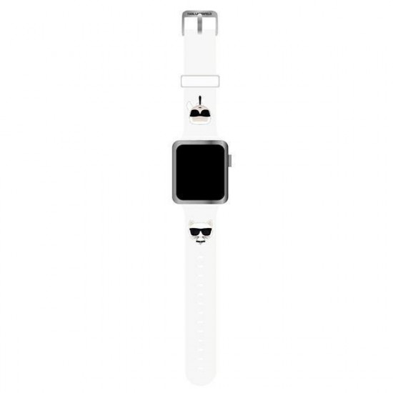 Karl Lagerfeld Λουράκι Apple Watch 2 / 3 / 4 / 5 / 6 / 7 / 8 / 9 / SE / ULTRA / ULTRA 2 - 42 / 44 / 45 / 49 mm Silicone Karl και Choupette Heads Σιλικόνης - White - KLAWLSLCKW