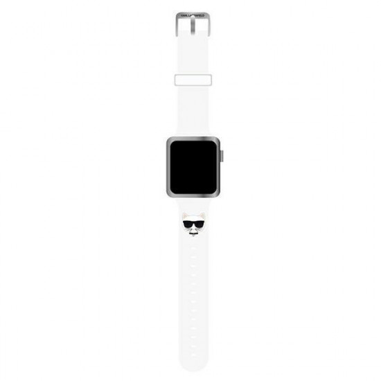 Karl Lagerfeld Λουράκι Apple Watch 2 / 3 / 4 / 5 / 6 / 7 / 8 / 9 / SE / ULTRA / ULTRA 2 - 42 / 44 / 45 / 49 mm Silicone Choupette Heads Σιλικόνης - White - KLAWLSLCW