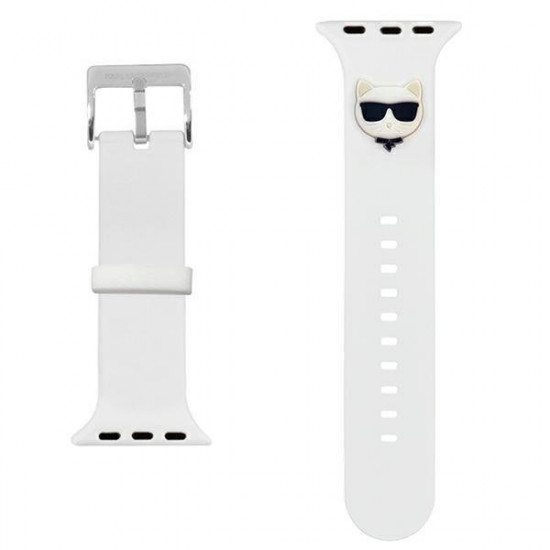 Karl Lagerfeld Λουράκι Apple Watch 2 / 3 / 4 / 5 / 6 / 7 / 8 / 9 / SE / ULTRA / ULTRA 2 - 42 / 44 / 45 / 49 mm Silicone Choupette Heads Σιλικόνης - White - KLAWLSLCW