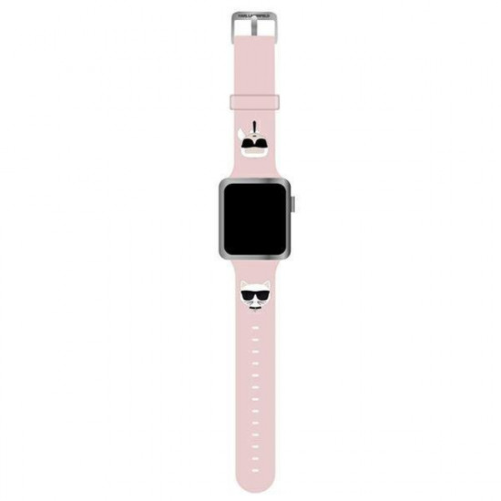 Karl Lagerfeld Λουράκι Apple Watch 2 / 3 / 4 / 5 / 6 / 7 / 8 / 9 / SE - 38 / 40 / 41 mm Silicone Karl και Choupette Heads Σιλικόνης - Pink - KLAWMSLCKP