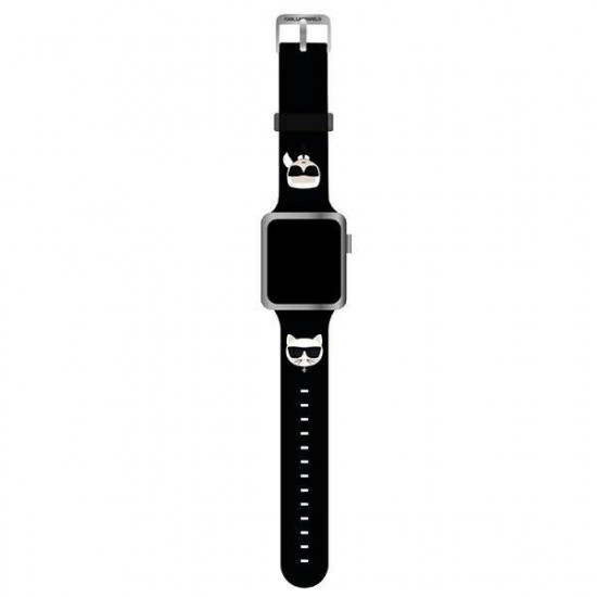Karl Lagerfeld Λουράκι Apple Watch 2 / 3 / 4 / 5 / 6 / 7 / 8 / 9 / SE - 38 / 40 / 41 mm Silicone Karl και Choupette Heads Σιλικόνης - Black - KLAWMSLCKK