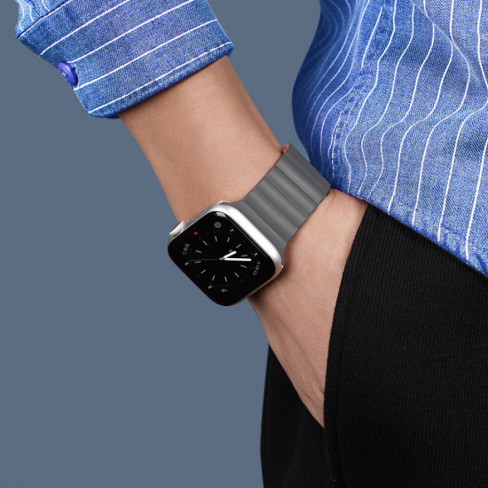 Dux Ducis Λουράκι Apple Watch 2 / 3 / 4 / 5 / 6 / 7 / 8 / 9 / SE - 38 / 40 / 41 mm Magnetic Strap Chain Version Μαγνητικό Σιλικόνης - Grey - Orange