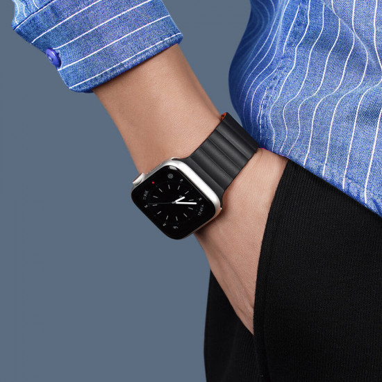 Dux Ducis Λουράκι Apple Watch 2 / 3 / 4 / 5 / 6 / 7 / 8 / 9 / SE - 38 / 40 / 41 mm Magnetic Strap Chain Version Μαγνητικό Σιλικόνης - Black - Orange