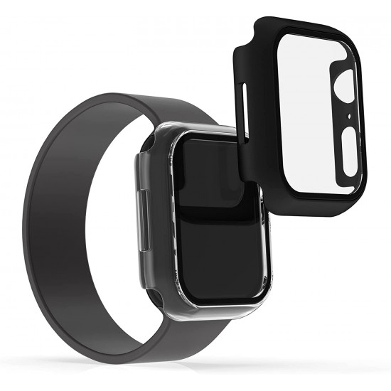 KW Προστασία Οθόνης Apple Watch 7 / 8 / 9 - 45 mm - Προστασία Οθόνης με Πλαστικό πλαίσιο - Σετ με 2 - Black / Διάφανο - 56541.01