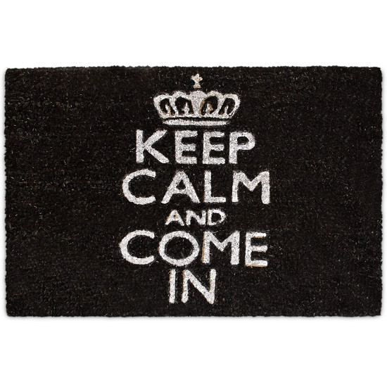 Relaxdays Χαλάκι Πόρτας από Ίνες Καρύδας Design Keep Calm And Come In - 60 x 40 cm - Black - 4052025177591