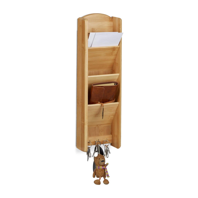 Relaxdays Κλειδοθήκη από Bamboo με 3 θήκες για Γράμματα - Natural - 4052025202491