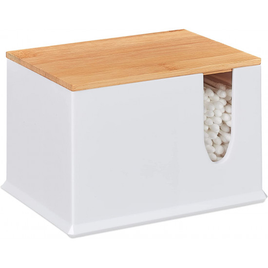 Relaxdays Ακρυλικό Κουτί Αποθήκευσης για Μπατονέτες από Μπαμπού με Καπάκι - White / Natural - 4052025905958Άνοιγμα Υ x Π: περίπου 6 x 2,3 cm