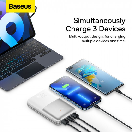Baseus PPBD2 Bipow Pro 22.5W Power Bank 20000mAh 3Α με 2 Θύρες USB και 1 Θύρα Type-C - White