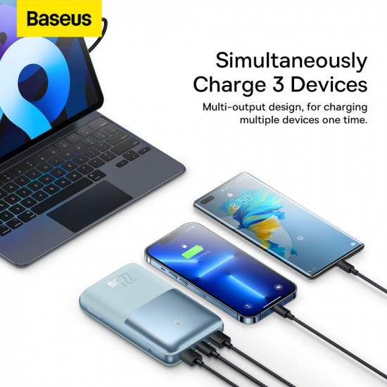 Baseus PPBD2 Bipow Pro 22.5W Power Bank 20000mAh 3Α με 2 Θύρες USB και 1 Θύρα Type-C - Blue