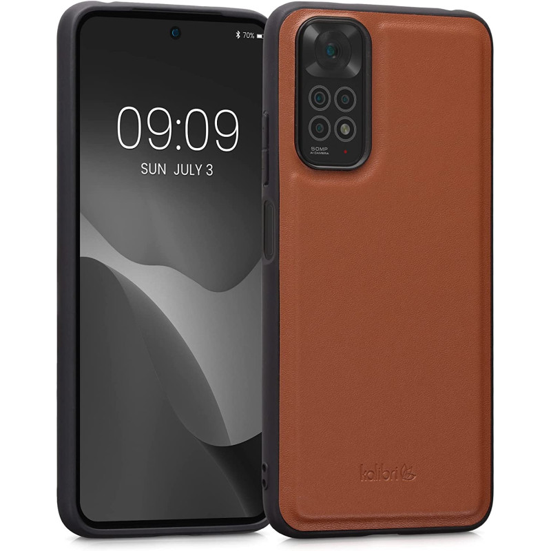Kalibri Xiaomi Redmi Note 11 / Note 11S Σκληρή Θήκη με Επένδυση Γνήσιου Δέρματος - Orange - 58779.29