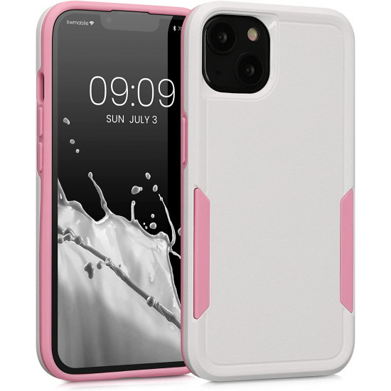 KW iPhone 13 Shockproof Hybrid Σκληρή Θήκη με Πλαίσιο Σιλικόνης TPU - White / Pink - 59198.02