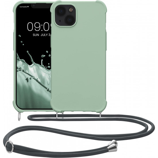 KW iPhone 13 Θήκη Σιλικόνης TPU με Λουράκι - Grey Green - 55950.172