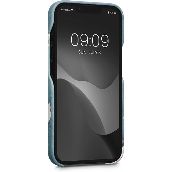 KW iPhone 13 Σκληρή Θήκη με Επένδυση Συνθετικού Δέρματος - Design Magnolia - Taupe / White / Blue Grey - 58526.02