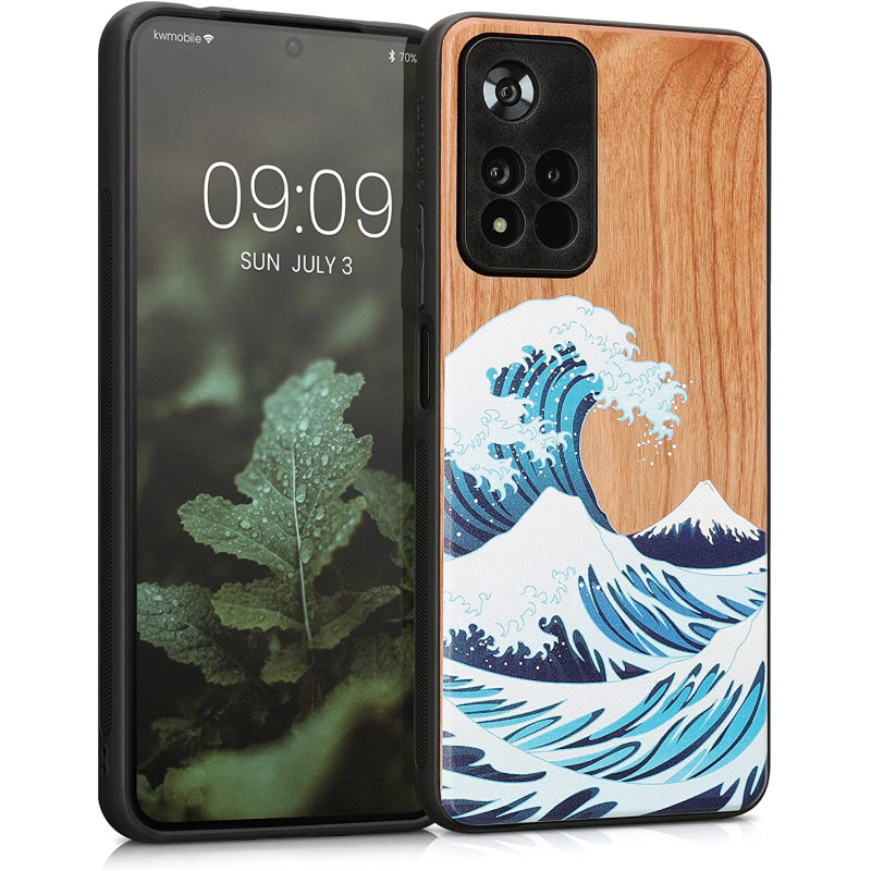 KW Xiaomi Redmi Note 11 Pro+ 5G Θήκη από Φυσικό Ξύλο - Design Japanese Wave - Blue / White / Brown - 58100.03