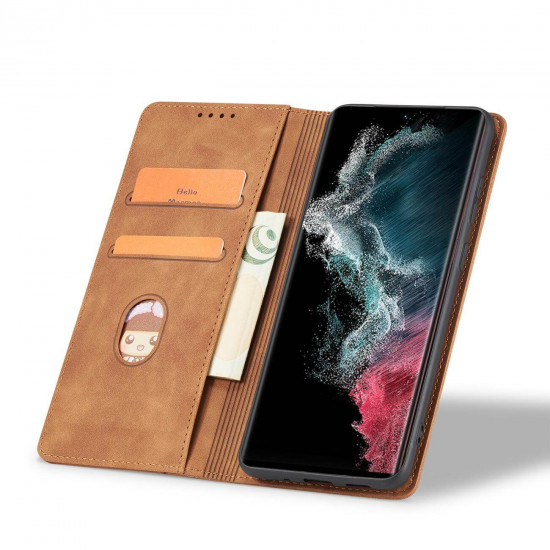 OEM Samsung Galaxy S22 Ultra Magnet Fancy Θήκη Βιβλίο Stand - Brown