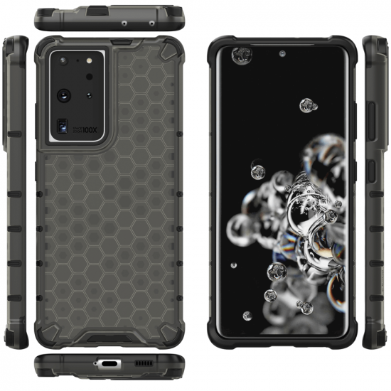 OEM Samsung Galaxy S22 Ultra Honeycomb Σκληρή Θήκη με Πλαίσιο Σιλικόνης - Black