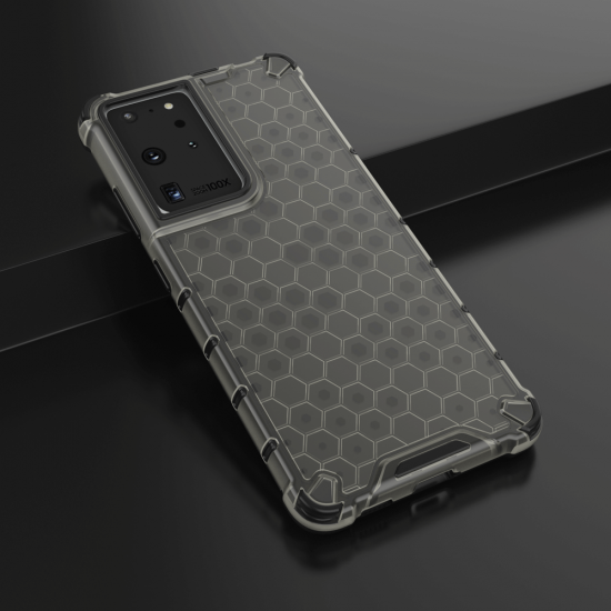 OEM Samsung Galaxy S22 Ultra Honeycomb Σκληρή Θήκη με Πλαίσιο Σιλικόνης - Black