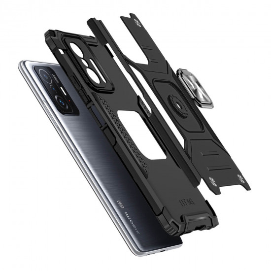 Wozinsky Xiaomi 11T / 11T Pro Ring Armor Σκληρή Θήκη με Πλαίσιο Σιλικόνης και Δαχτυλίδι Συγκράτησης - Black