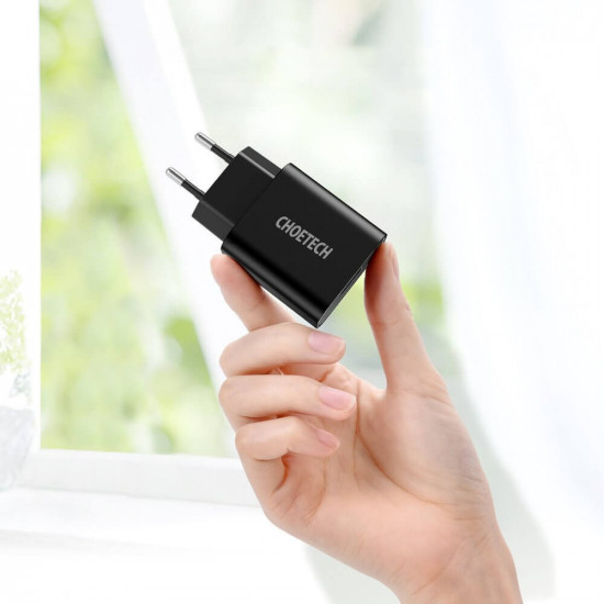 Choetech Οικιακός Φορτιστής Γρήγορης Φόρτισης 18W 3A με 1 Θύρα USB και Καλώδιο USB to Type-C - Black - Q5003