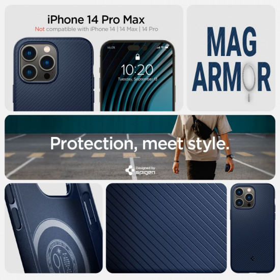 Spigen iPhone 14 Pro Max Mag Armor Σκληρή Θήκη Aramid Fiber με MagSafe - Navy Blue