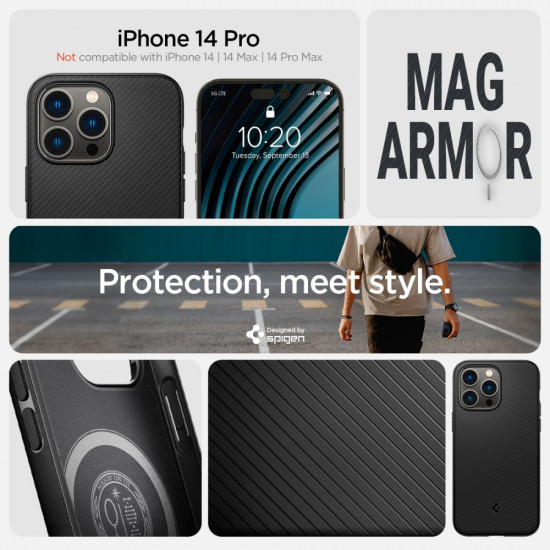 Spigen iPhone 14 Pro - Mag Armor Σκληρή Θήκη Aramid Fiber με MagSafe - Matte Black