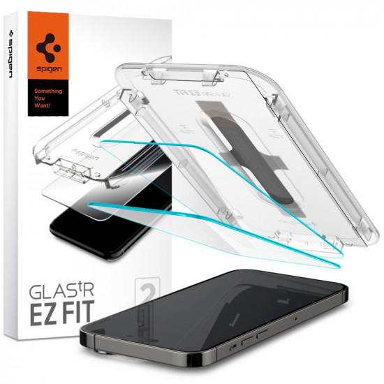 Spigen iPhone 14 Pro Max Glas.TR EZ Fit 0.2mm 2.5D 9H Tempered Glass Αντιχαρακτικό Γυαλί Οθόνης - 2 Τεμάχια - Clear - AGL05202