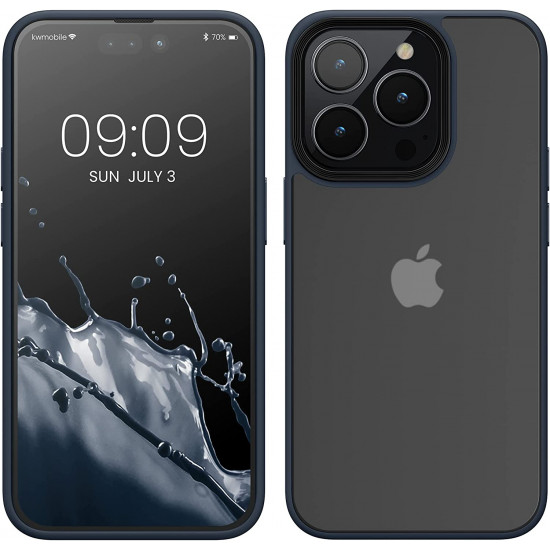 KW iPhone 14 Pro Σκληρή Θήκη με Πλαίσιο Σιλικόνης - Dark Blue / Matte Διάφανη - 59091.17
