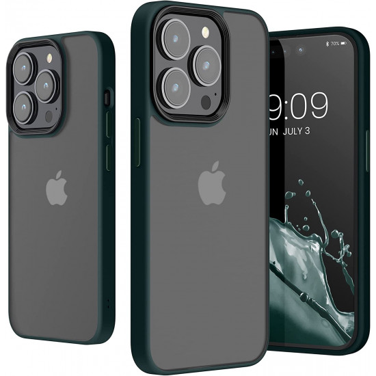 KW iPhone 14 Pro Σκληρή Θήκη με Πλαίσιο Σιλικόνης - Dark Green / Matte Διάφανη - 59091.80