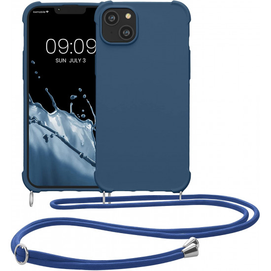 KW iPhone 14 Plus Θήκη Σιλικόνης TPU με Λουράκι - Dark Blue - 59117.17
