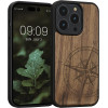 KW iPhone 14 Pro Θήκη από Φυσικό Ξύλο Design Navigational Compass - Dark Brown - 59126.01