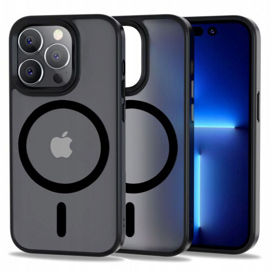 Tech-Protect iPhone 14 Pro Max MagMat Σκληρή Θήκη με Πλαίσιο Σιλικόνης και MagSafe - Matte Black / Ημιδιάφανη