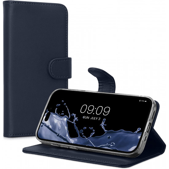 KW iPhone 14 Pro Θήκη Πορτοφόλι Stand - Dark Blue - 59214.17