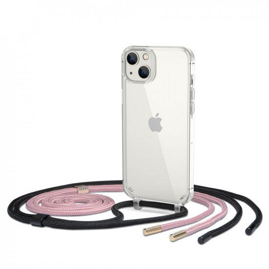 Tech-Protect iPhone 14 Flexair Chain Σκληρή Θήκη με Πλαίσιο Σιλικόνης και 2 Λουράκια - Διάφανη - Pink / Black