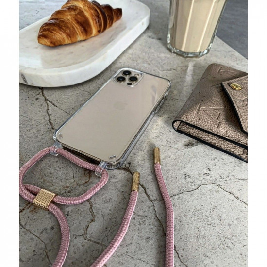 Tech-Protect iPhone 14 Pro Flexair Chain Σκληρή Θήκη με Πλαίσιο Σιλικόνης και 2 Λουράκια - Διάφανη - Pink / Black