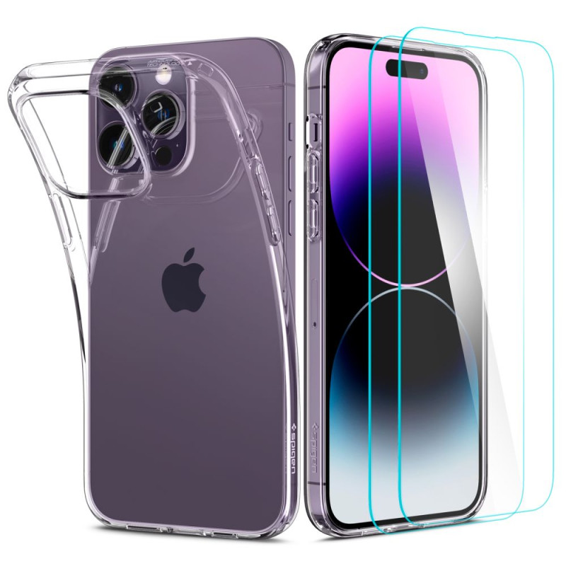 Spigen iPhone 14 Pro Quartz Hybrid Θήκη με Πλαίσιο Σιλικόνης και Όψη Γυαλιού Tempered Glass - Crystal Clear