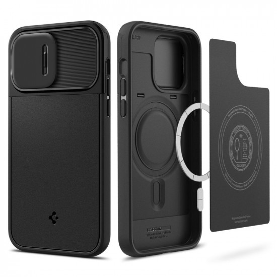 Spigen iPhone 14 Pro Optik Armor Mag Θήκη Σιλικόνης με Κάλυμμα για την Κάμερα και MagSafe - Black