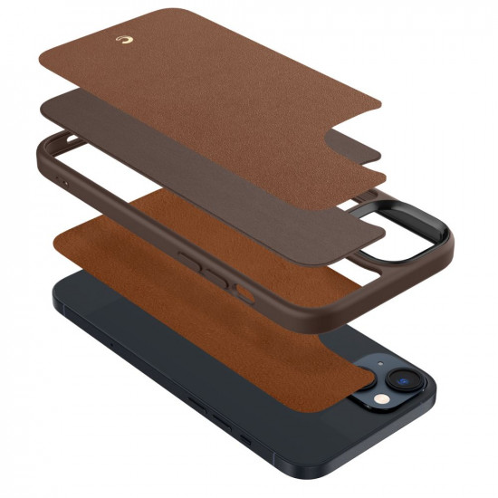 Spigen Cyrill iPhone 14 Plus / iPhone 15 Plus Kajuk Mag Θήκη με Επένδυση Συνθετικού Δέρματος και MagSafe - Saddle Brown