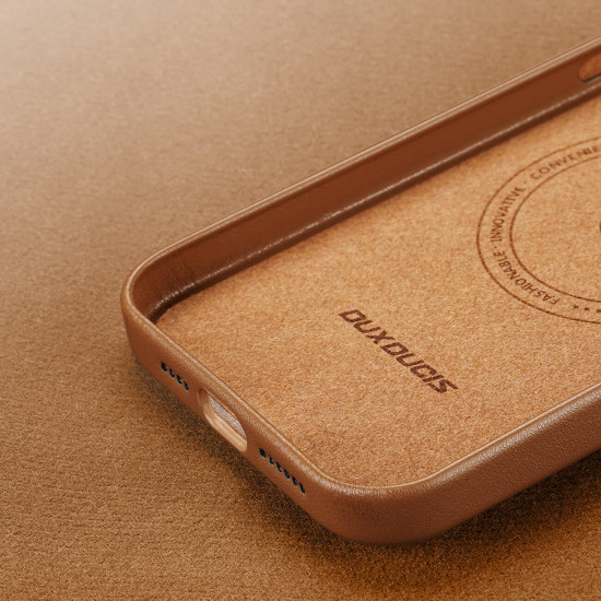 Dux Ducis iPhone 14 Pro Max Grit Leather Case Θήκη με Επένδυση Συνθετικού Δέρματος και MagSafe - Brown