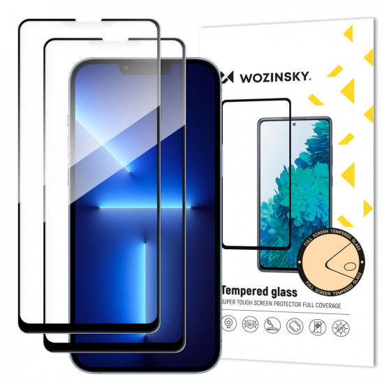 Wozinsky iPhone 13 / iPhone 13 Pro / iPhone 14 9H Case Friendly Full Screen Full Glue Tempered Glass Αντιχαρακτικό Γυαλί Οθόνης - 2 Τεμάχια - Black