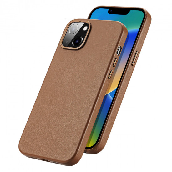 Dux Ducis iPhone 14 Plus Grit Leather Case Θήκη με Επένδυση Συνθετικού Δέρματος και MagSafe - Brown