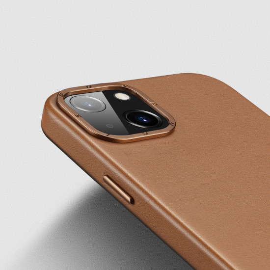 Dux Ducis iPhone 14 Grit Leather Case Θήκη με Επένδυση Συνθετικού Δέρματος και MagSafe - Brown