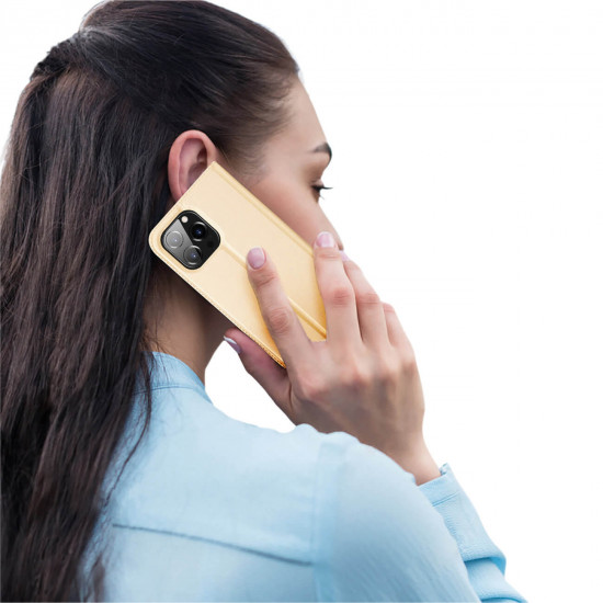 Dux Ducis iPhone 14 Pro Max Flip Stand Case Θήκη Βιβλίο - Gold