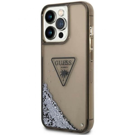 Guess iPhone 14 Pro Palm Liquid Glitter Σκληρή Θήκη με Πλαίσιο Σιλικόνης - Black - GUHCP14LLFCTPK